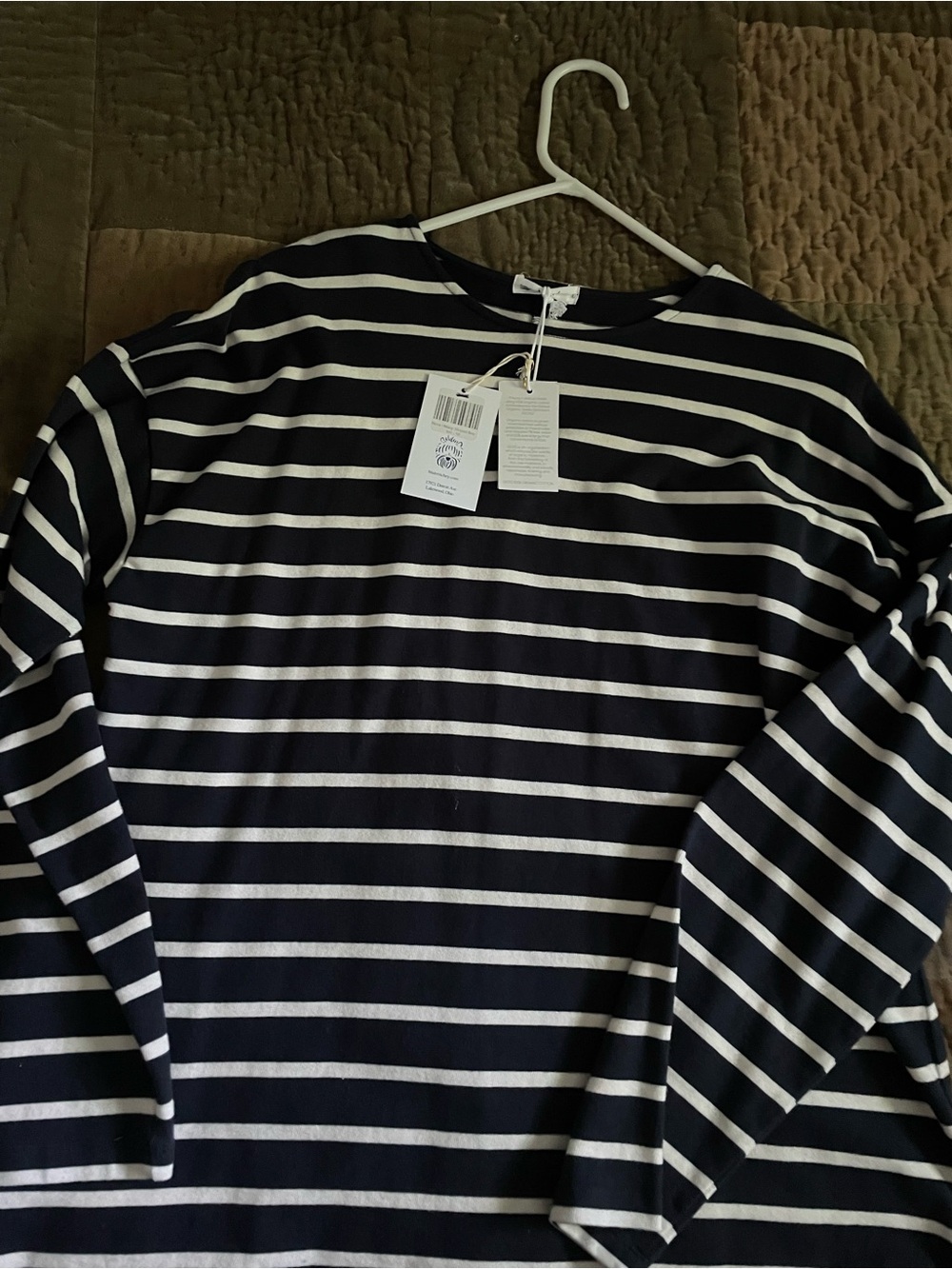 Ivy Long Sleeve Nora Breton Top Navy Cream Size 10